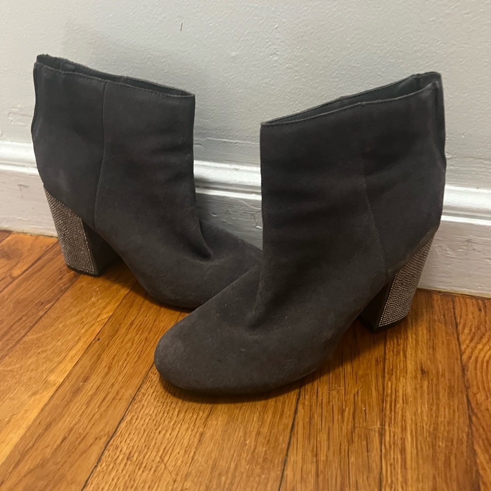 Grey sparkle heel booties